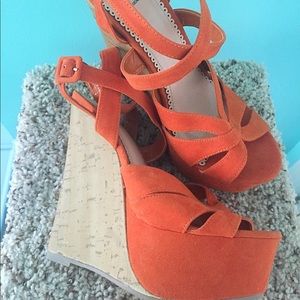 Platform Orange Suede Wedge